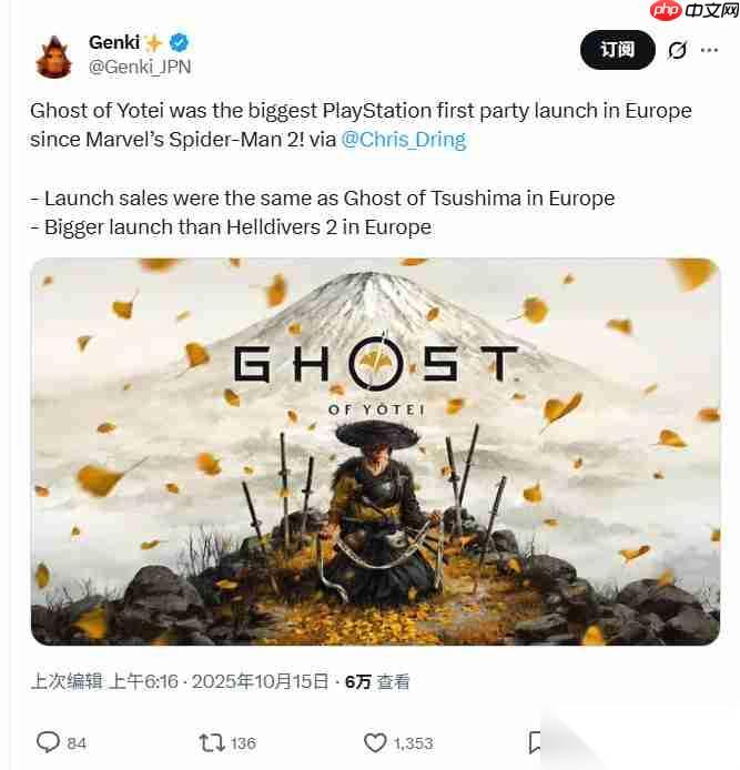 羊蹄山之魂 欧洲销量和前作 对马岛之鬼 差不多