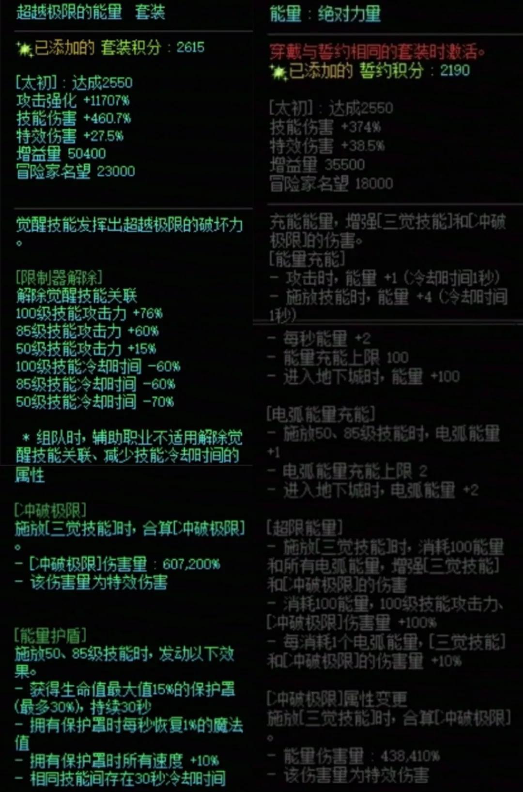 DNF究极能量加能量左搭配属性一览